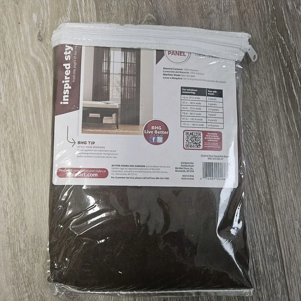 Better Homes And Gardens 84 in Rich Brown Sheer Panel Curtain 1 Pack New